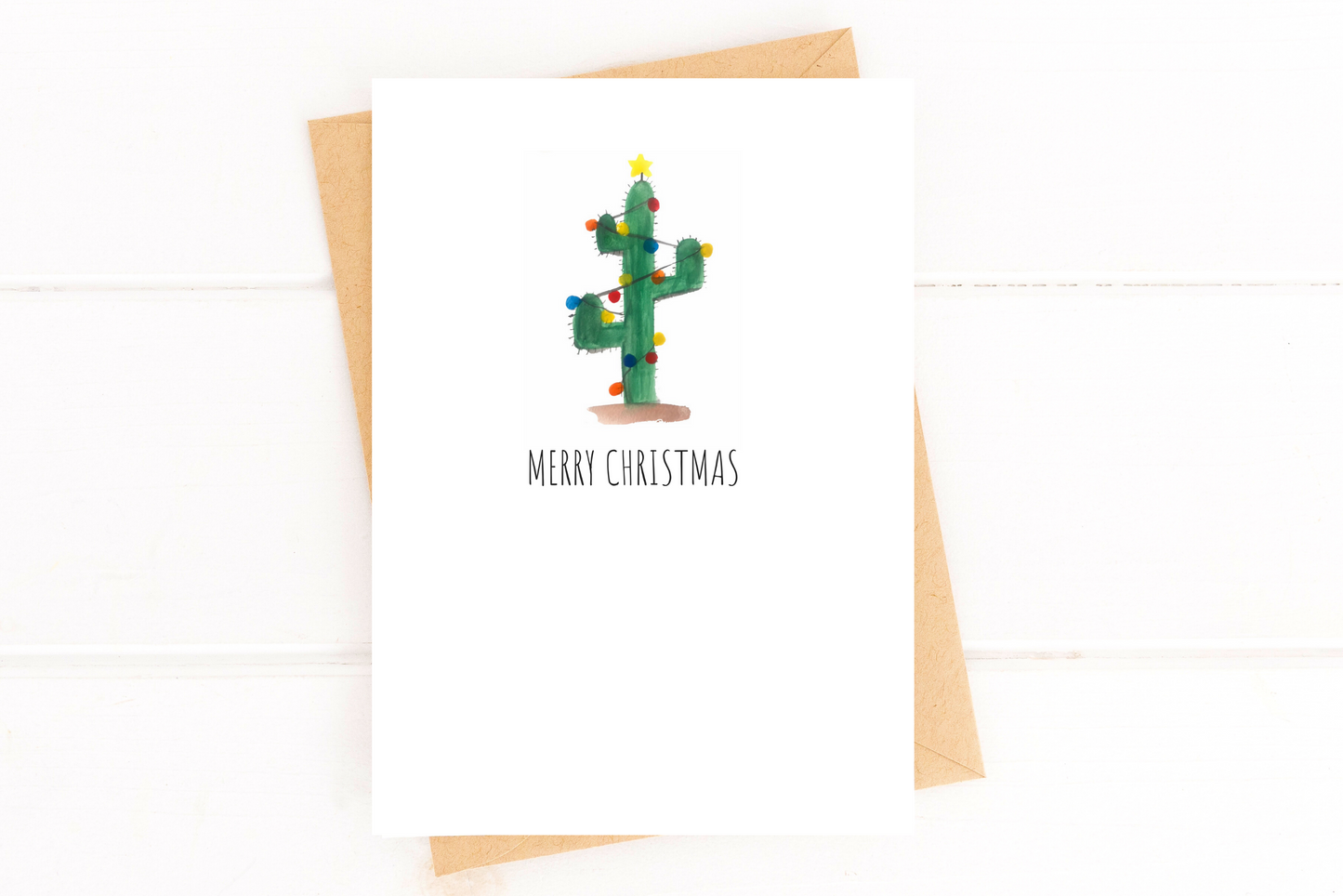 Christmas Cactus Holiday Card Set, Succulent Card, Simple Watercolor Cactus Card image 1