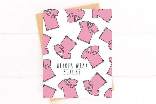 Heroes Wear Scrubs Doctor and Nurse Thank You Card image 0