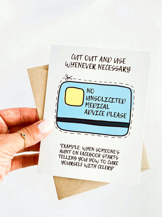 No Unsolicited Medical Advice Please Card Funny Get Well Card image 0