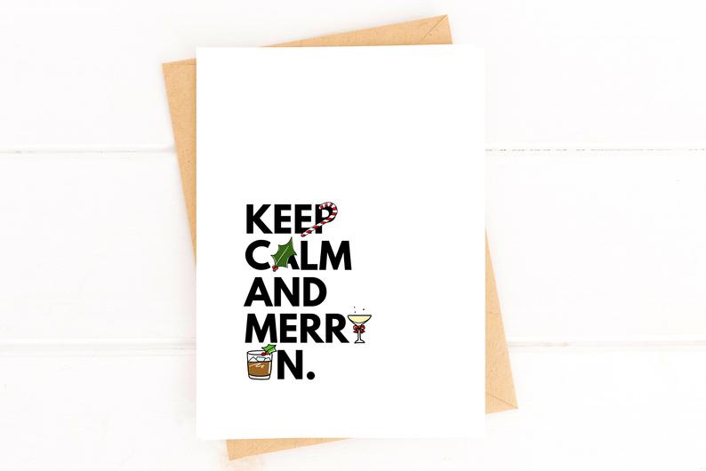 Keep Calm and Merry On Funny Christmas Card Cute Christmas Cards image 1