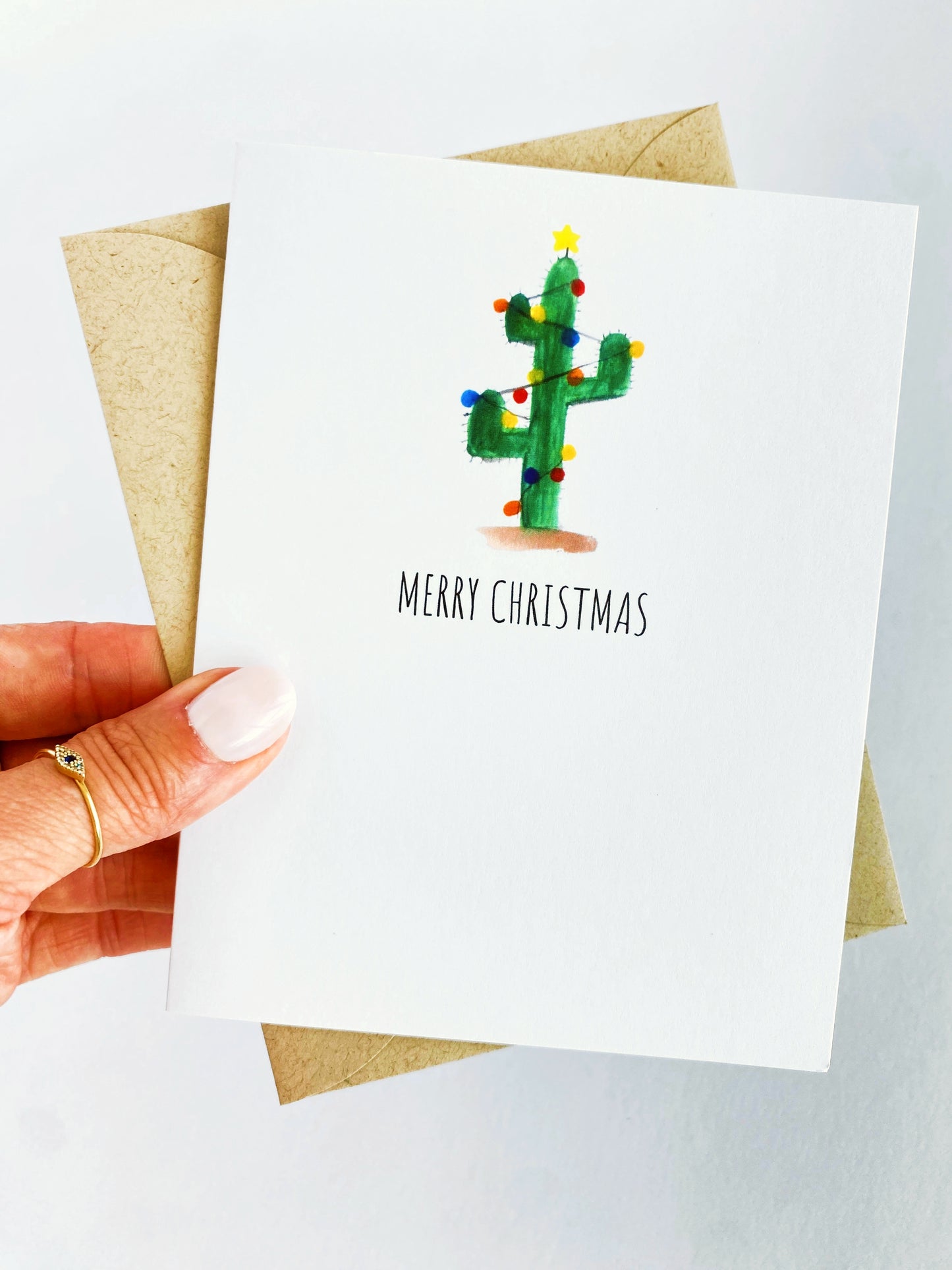 Christmas Cactus Holiday Card Set, Succulent Card, Simple Watercolor Cactus Card image 0