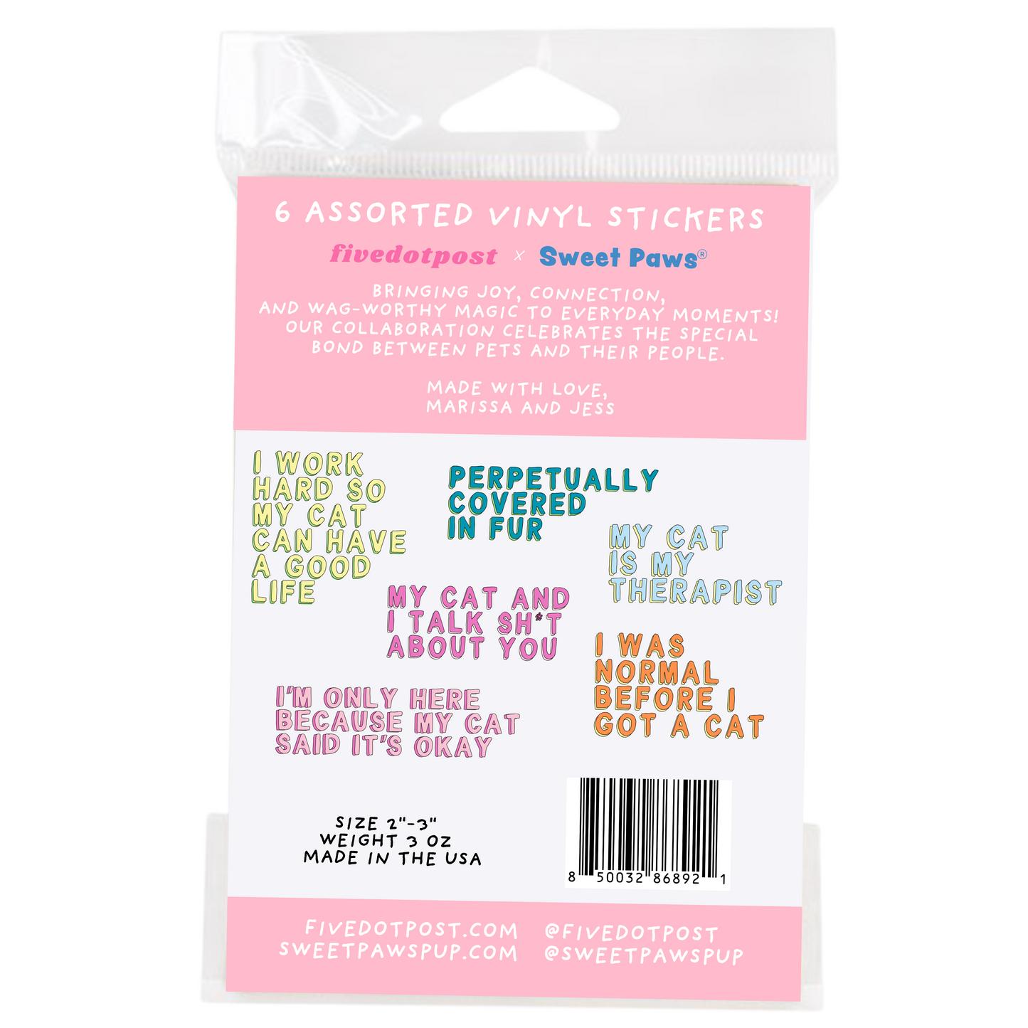 Cat Parent Vinyl Sticker Pack – Set of 6 Pet Owner Stickers