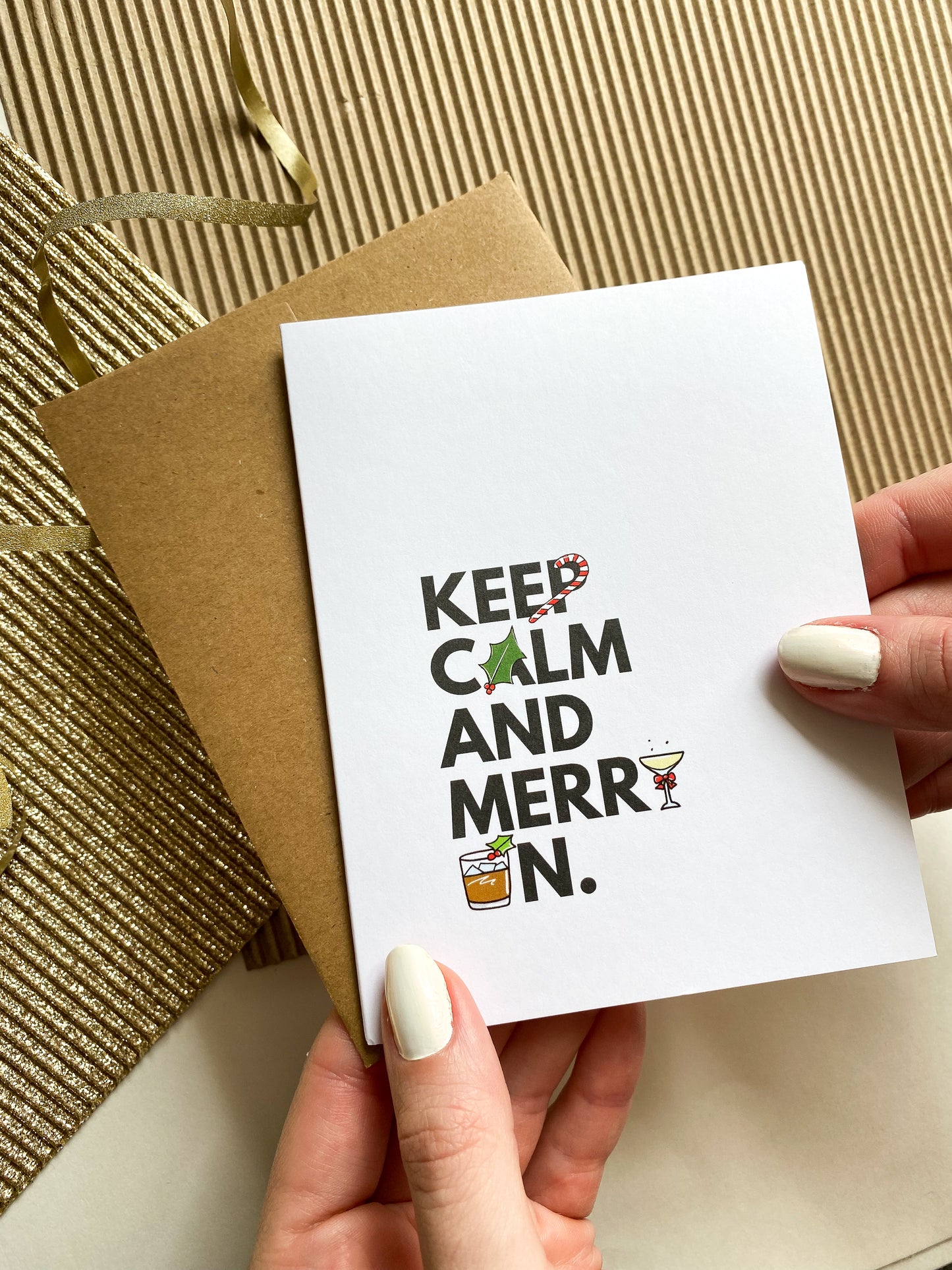 Keep Calm and Merry On Funny Christmas Card Cute Christmas Cards image 0