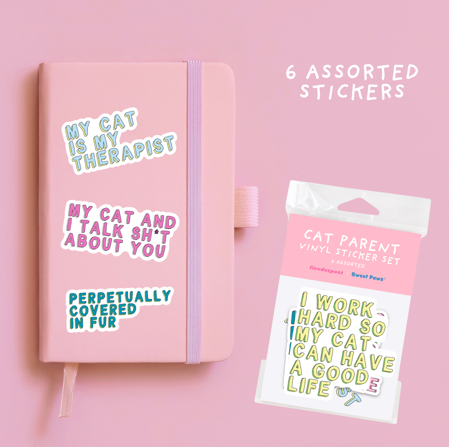 Cat Parent Vinyl Sticker Pack – Set of 6 Pet Owner Stickers