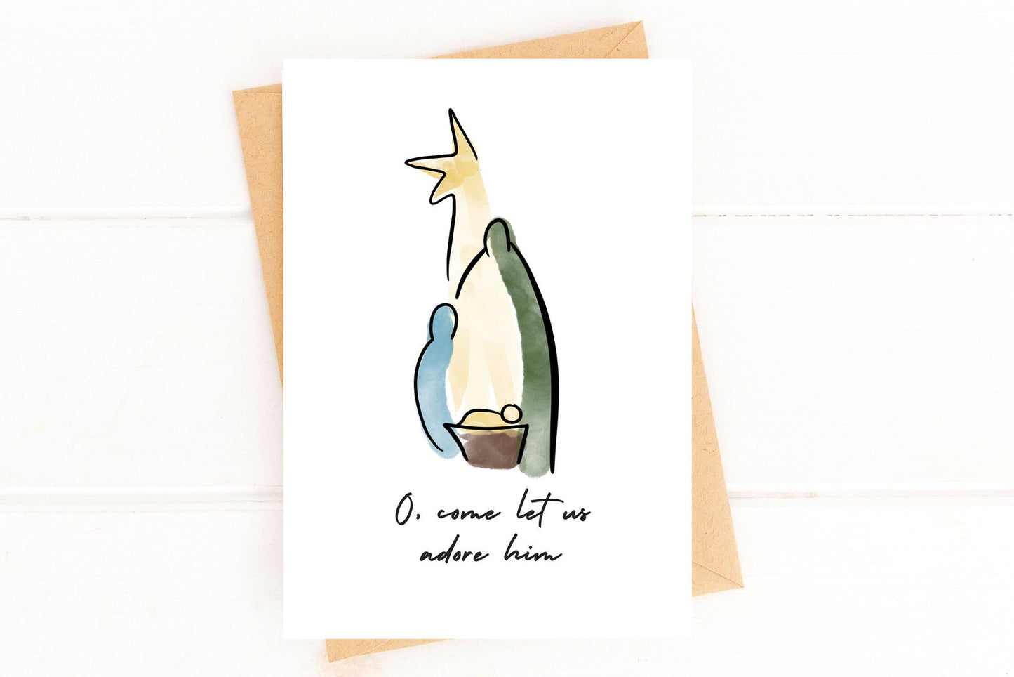 Nativity Christmas Card Come Let Us Adore Him Card Holiday Card image 1