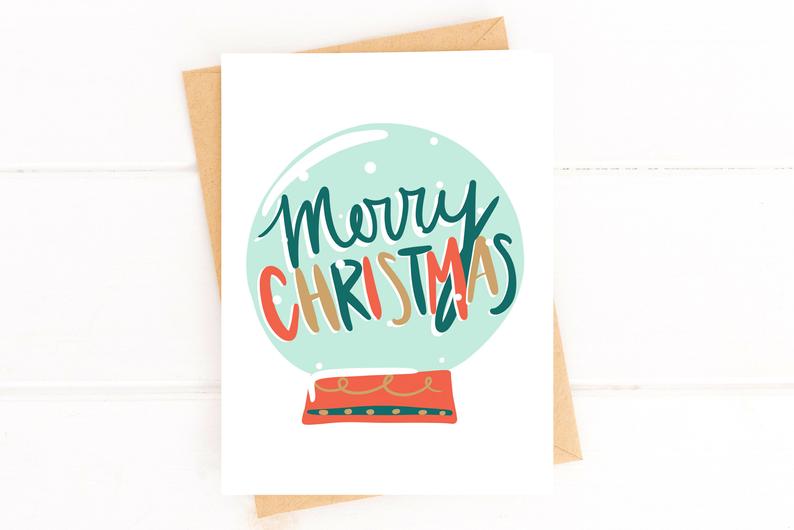 Merry Christmas Snow Globe Card Cute Christmas Card image 1