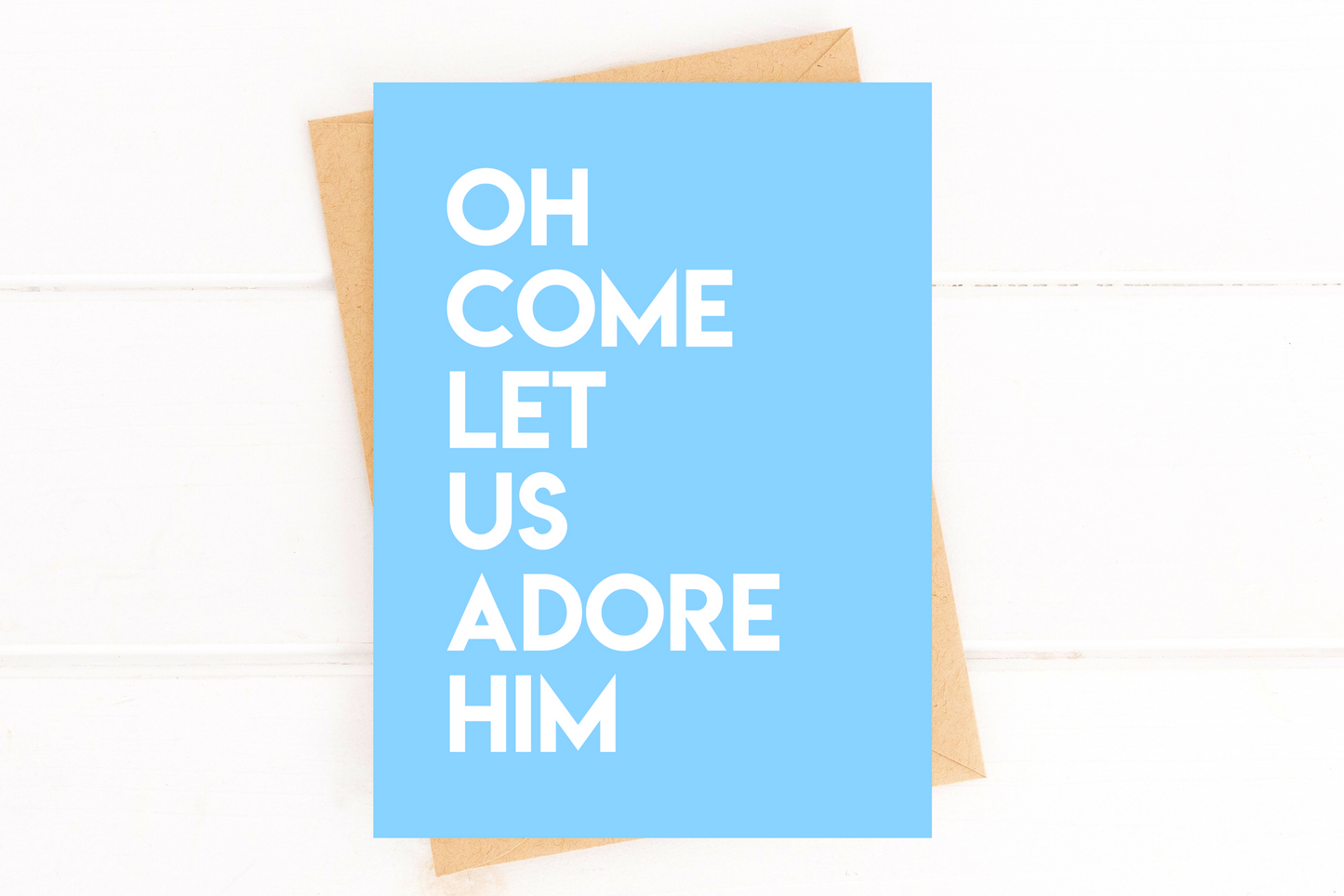 Oh Come Let Us Adore Him Modern Religious Christmas Card image 0