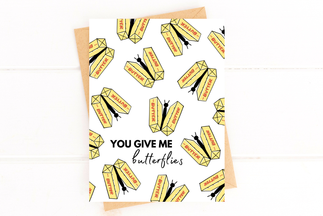 You Give Me Butterflies Funny Butter Valentine's Day Card image 1