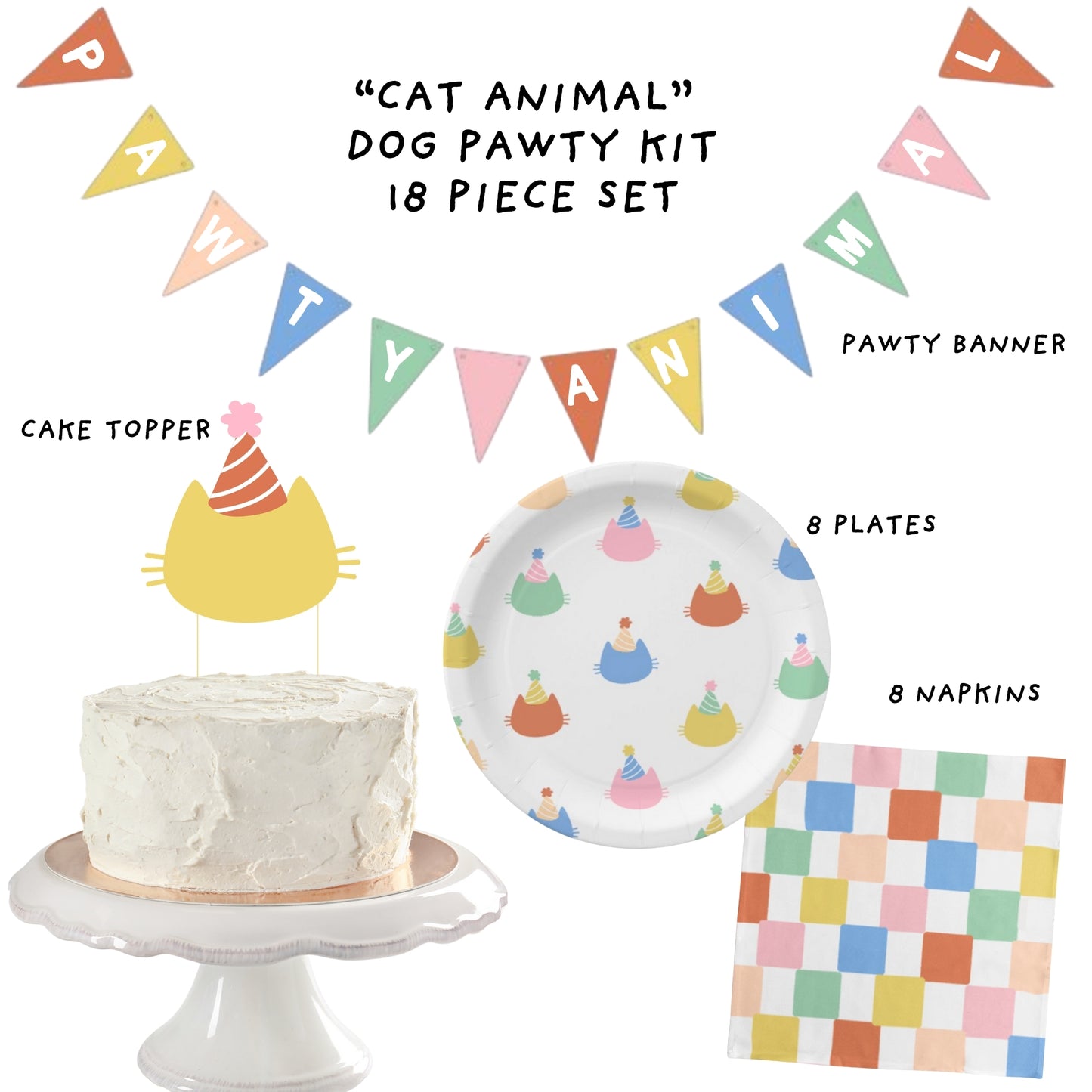 Sweet Paws x Five Dot Post "Pawty Animal" CAT Pawty Pack 18 pc set