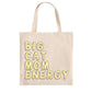 Beige tote bag with 'BIG CAT MOM ENERGY' text in yellow on a white background