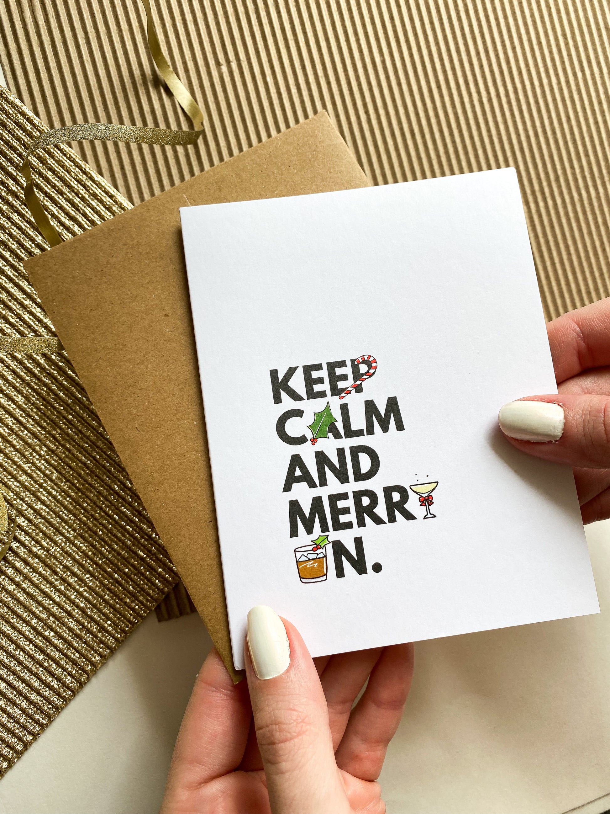 Keep Calm and Merry On Funny Christmas Card Cute Christmas Cards image 0