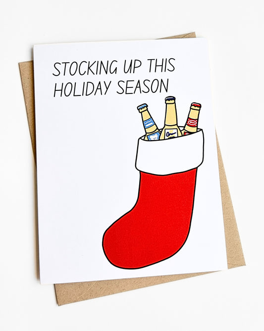 Stocking Up Funny Holiday Card Beer Lover Christmas Card image 0