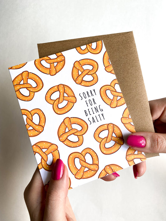 Sorry for Being Salty Funny Apology Card, Pretzel Apology Card image 0