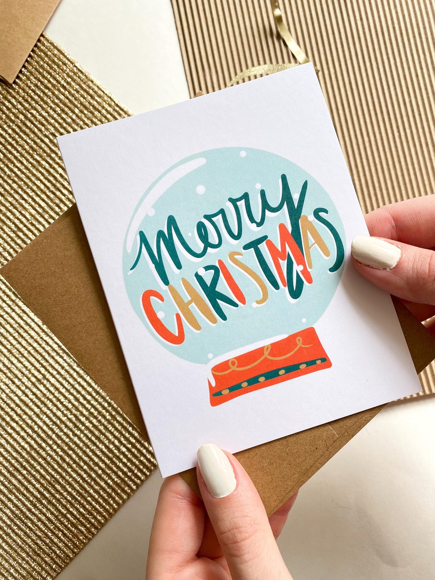 Merry Christmas Snow Globe Card Cute Christmas Card image 0